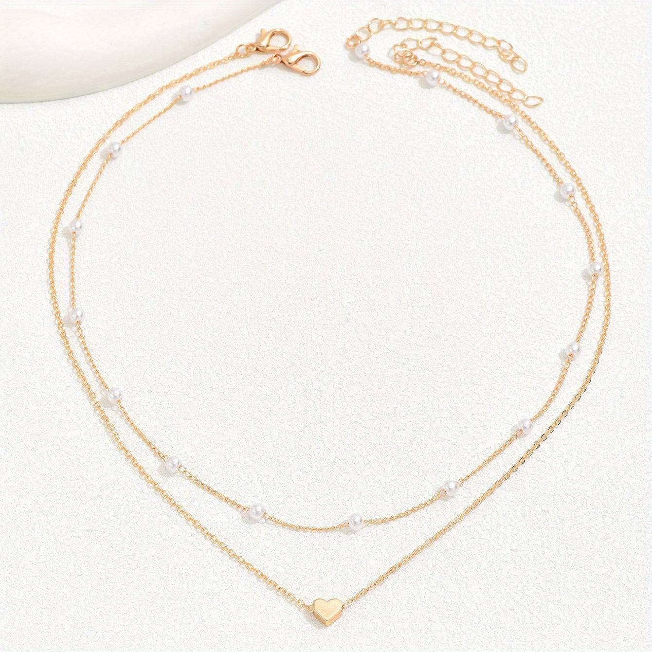 Perlmutt Herzanhänger - Elegante Clavicle Chain Halskette