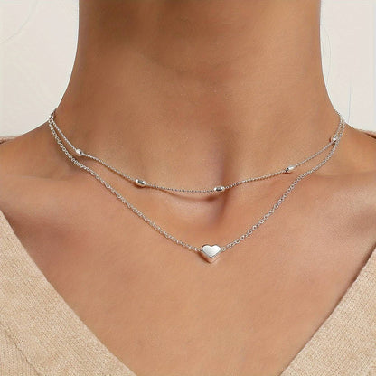 Korean Style Silberfarbene Funky Halskette - Kreatives Herz Design