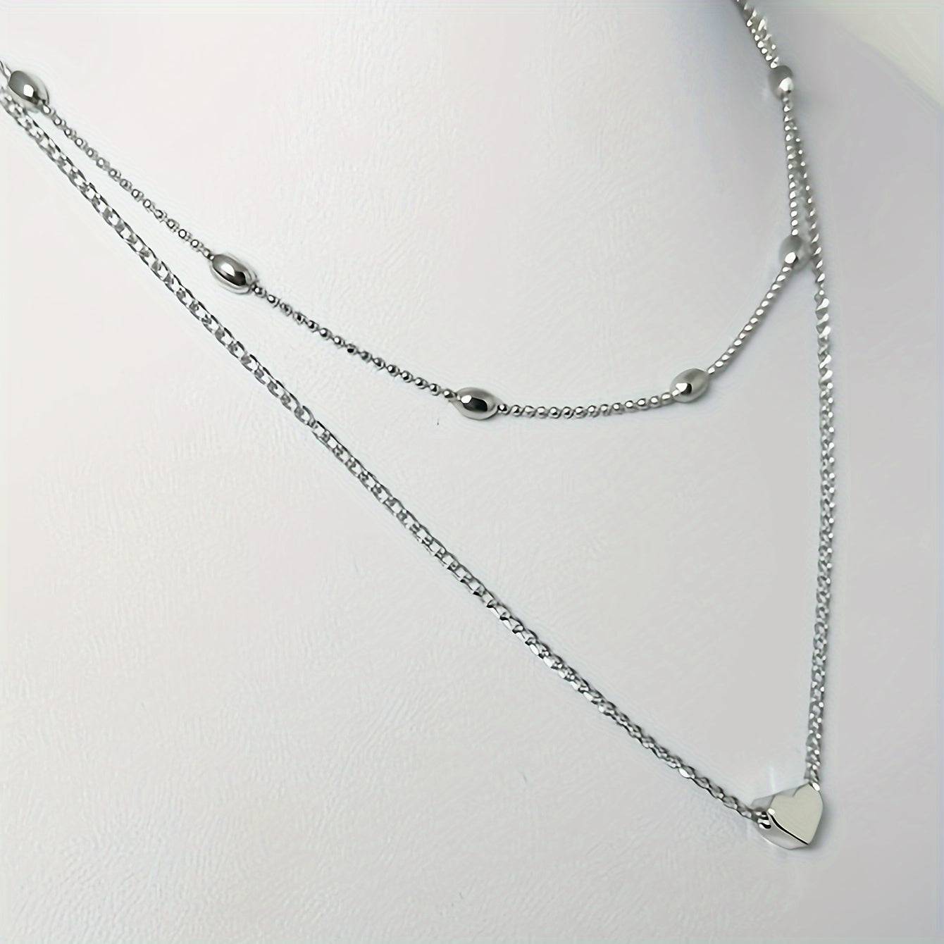 Korean Style Silberfarbene Funky Halskette - Kreatives Herz Design