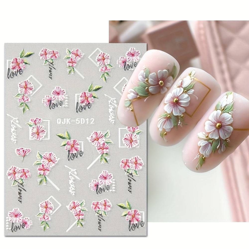 Blumen-Fantasie: 5D Nagelkunstaufkleber für sommerliche Acrylnägel