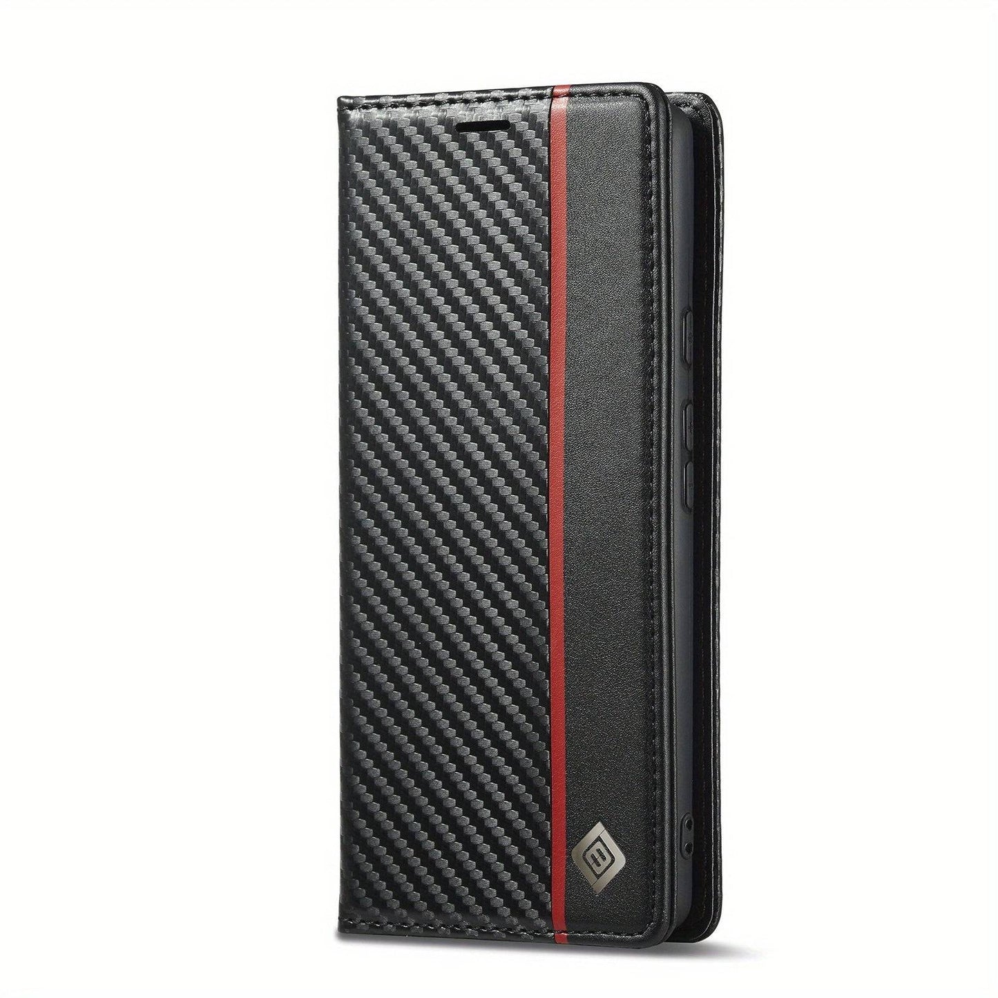 Premium Carbon Fiber Leder Flip Wallet Case - Stoßfestes Schutzcover für iPhone 15 Plus & mehr.