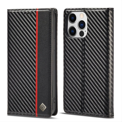 Premium Carbon Fiber Leder Flip Wallet Case - Stoßfestes Schutzcover für iPhone 15 Plus & mehr.