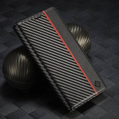 Premium Carbon Fiber Leder Flip Wallet Case - Stoßfestes Schutzcover für iPhone 15 Plus & mehr.