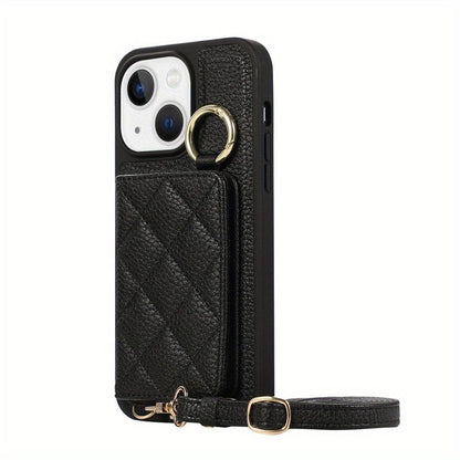 Crossbody Wallet Case für iPhone 15 Pro Max - Praktische Schutzhülle mit Kartenschlitzen und Ringständer