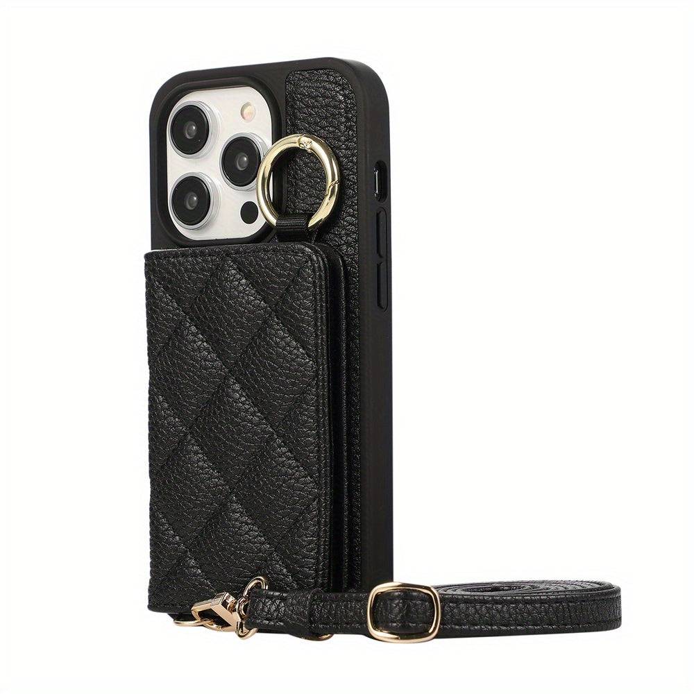 Crossbody Wallet Case für iPhone 15 Pro Max - Praktische Schutzhülle mit Kartenschlitzen und Ringständer