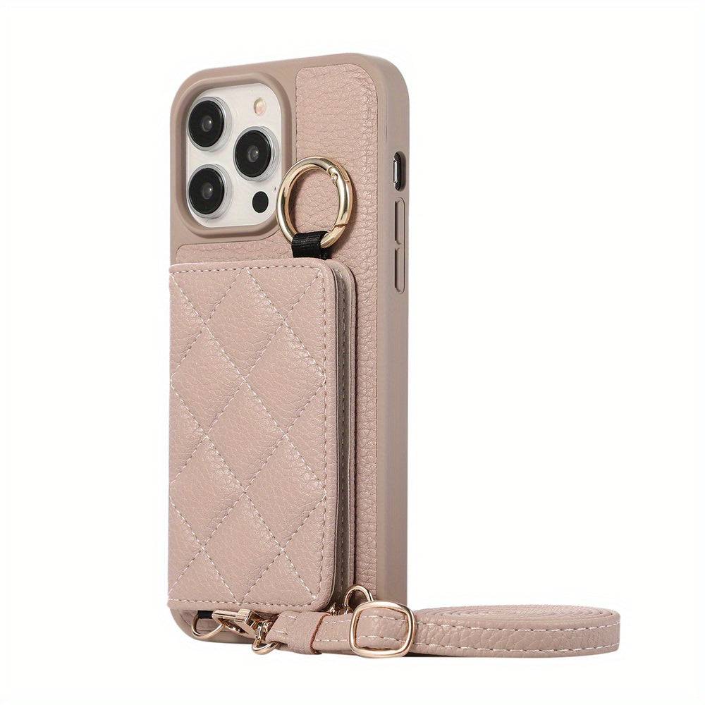 Crossbody Wallet Case für iPhone 15 Pro Max - Praktische Schutzhülle mit Kartenschlitzen und Ringständer