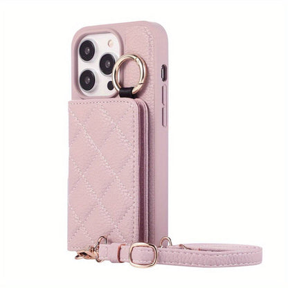 Crossbody Wallet Case für iPhone 15 Pro Max - Praktische Schutzhülle mit Kartenschlitzen und Ringständer