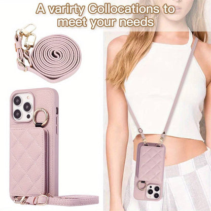 Crossbody Wallet Case für iPhone 15 Pro Max - Praktische Schutzhülle mit Kartenschlitzen und Ringständer