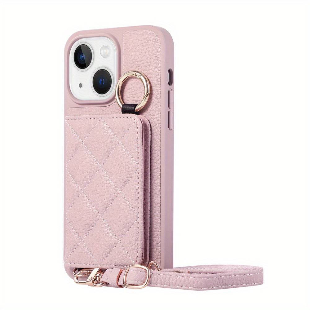 Crossbody Wallet Case für iPhone 15 Pro Max - Praktische Schutzhülle mit Kartenschlitzen und Ringständer