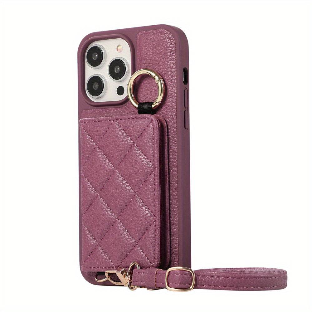 Crossbody Wallet Case für iPhone 15 Pro Max - Praktische Schutzhülle mit Kartenschlitzen und Ringständer