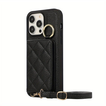 Crossbody Wallet Case für iPhone 15 Pro Max - Praktische Schutzhülle mit Kartenschlitzen und Ringständer