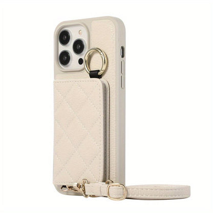 Crossbody Wallet Case für iPhone 15 Pro Max - Praktische Schutzhülle mit Kartenschlitzen und Ringständer