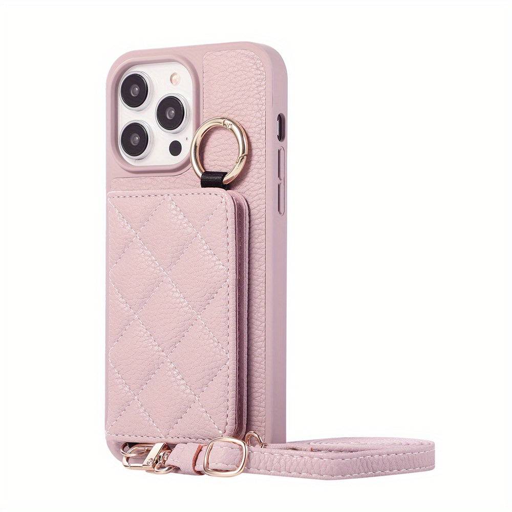 Crossbody Wallet Case für iPhone 15 Pro Max - Praktische Schutzhülle mit Kartenschlitzen und Ringständer