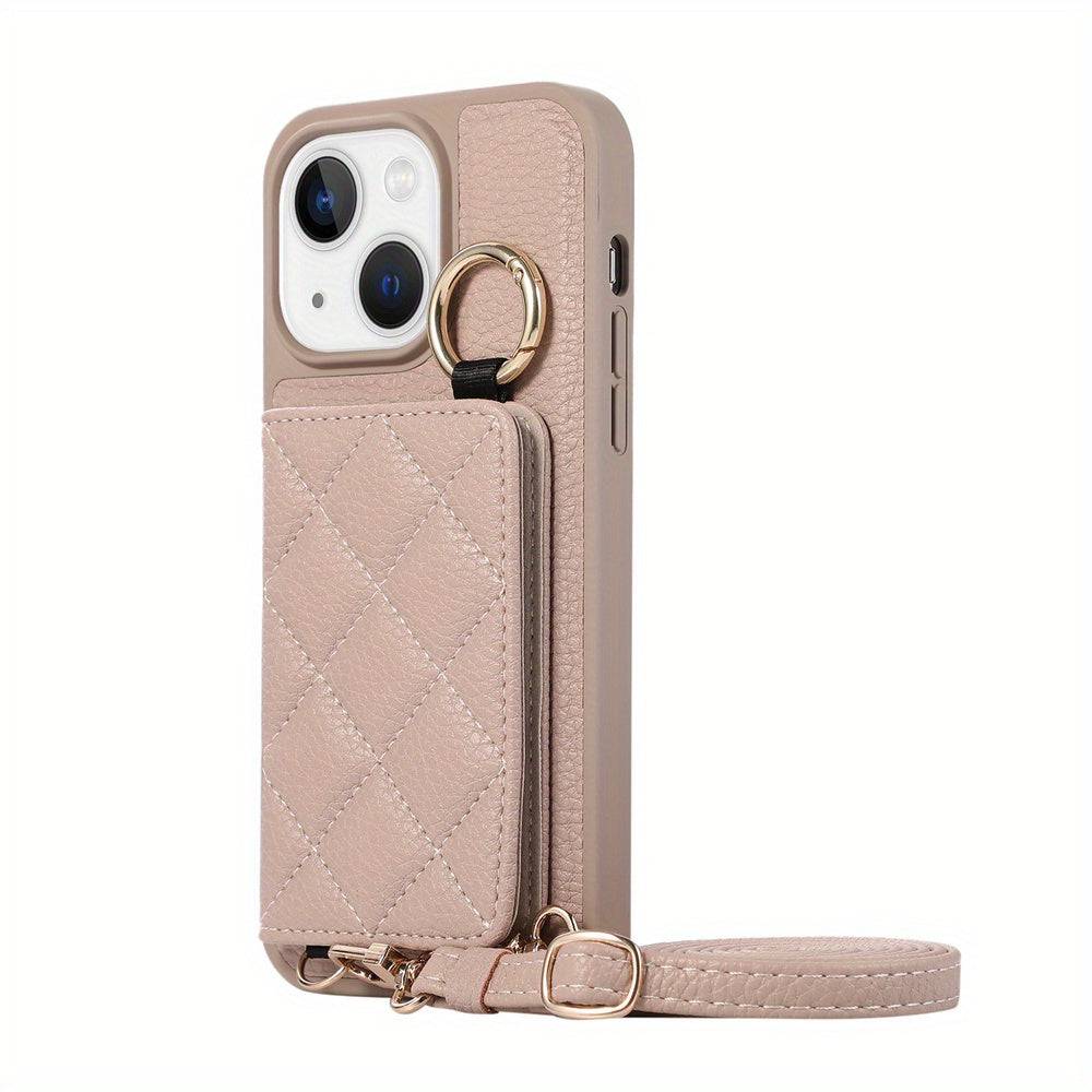 Crossbody Wallet Case für iPhone 15 Pro Max - Praktische Schutzhülle mit Kartenschlitzen und Ringständer