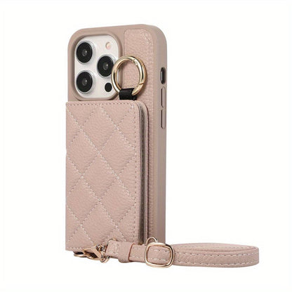 Crossbody Wallet Case für iPhone 15 Pro Max - Praktische Schutzhülle mit Kartenschlitzen und Ringständer