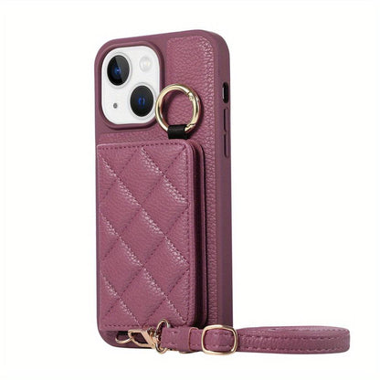 Crossbody Wallet Case für iPhone 15 Pro Max - Praktische Schutzhülle mit Kartenschlitzen und Ringständer