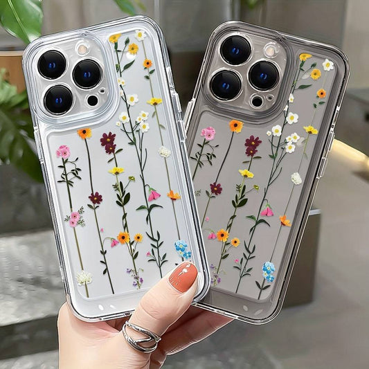 Transparente Handyhülle mit Blumenmuster für iPhone Modelle ab 2020.