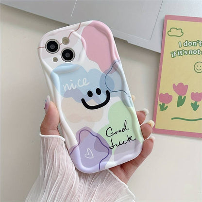 "Cartoon Smiling Face 3D Wave Edge Phone Case für iPhone 15/15 Pro/15 Pro Max/15 Plus - Perfektes Geschenk für Ostern, Weihnachten, Halloween!"