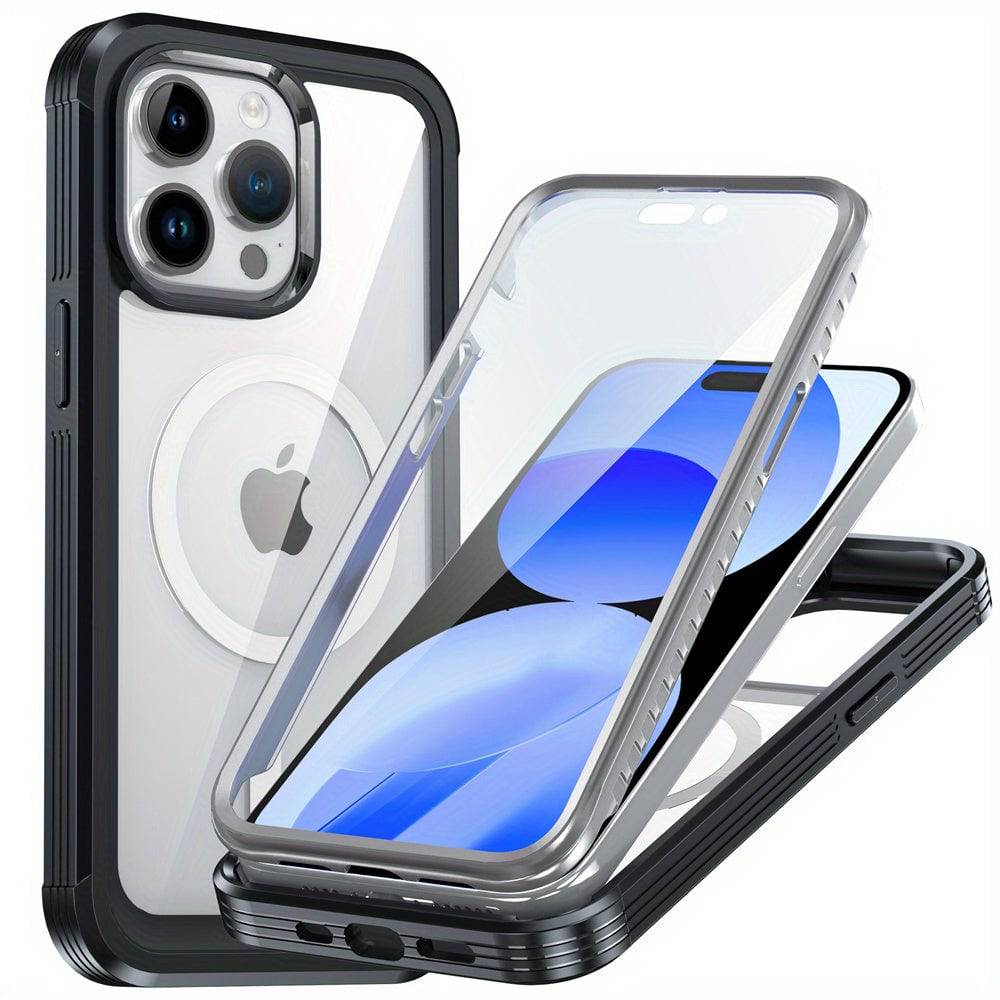 Magnetisches Gehäuse für iPhone 15 Pro Max/15 Plus/15 Pro 5G - Mit gehärtetem Glasbildschirmschutz, kabelloses Laden und stoßfestem Bumper