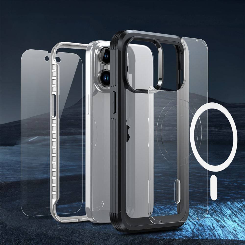 Magnetisches Gehäuse für iPhone 15 Pro Max/15 Plus/15 Pro 5G - Mit gehärtetem Glasbildschirmschutz, kabelloses Laden und stoßfestem Bumper