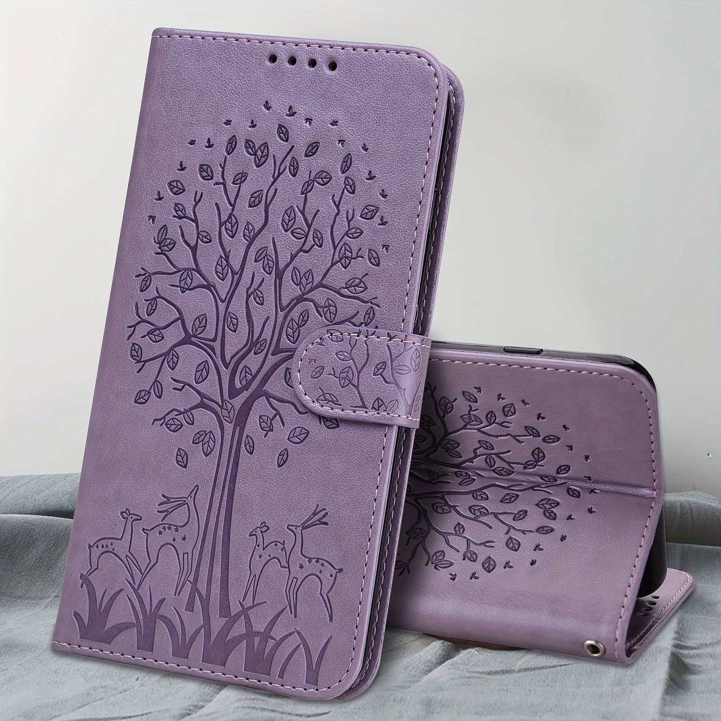 "Premium PU-Leder-Hülle für iPhone - Eleganter Hirsch-Print - Mit Kartensteckplatz und Ständer"