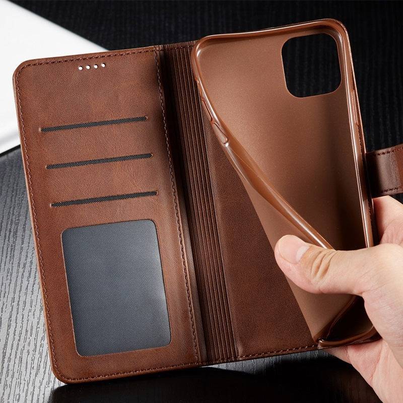 Luxus Leder Wallet Case - Stilvolle Schutzhülle für iPhone Modelle.