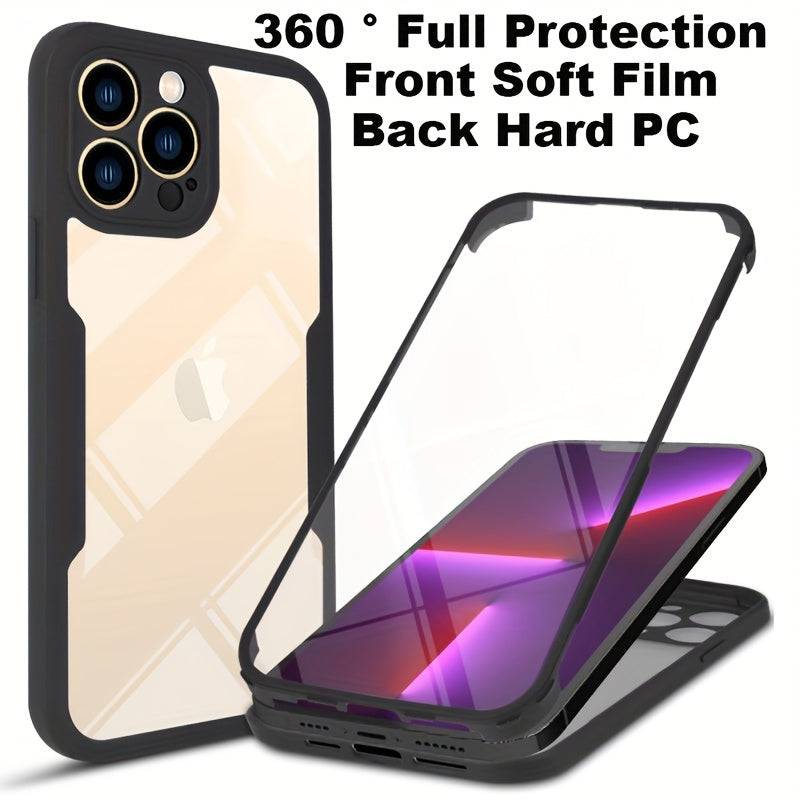 360° Vollschutz Transparente Handyhülle für iPhone 14 Pro Max - Weicher Film + Harte Rückseite - Passend für iPhone 11, 12, 13, 15 Pro Max, X, XS, XR, 8, 7 Plus, Mini, SE