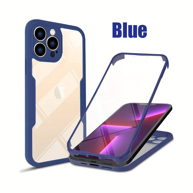 360° Vollschutz Transparente Handyhülle für iPhone 14 Pro Max - Weicher Film + Harte Rückseite - Passend für iPhone 11, 12, 13, 15 Pro Max, X, XS, XR, 8, 7 Plus, Mini, SE