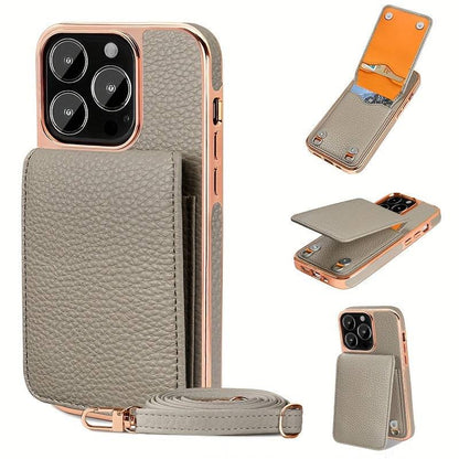 Umhängetasche für iPhone 15 Pro Max - Praktische Kunstleder Flip Card Slot Handyhülle.