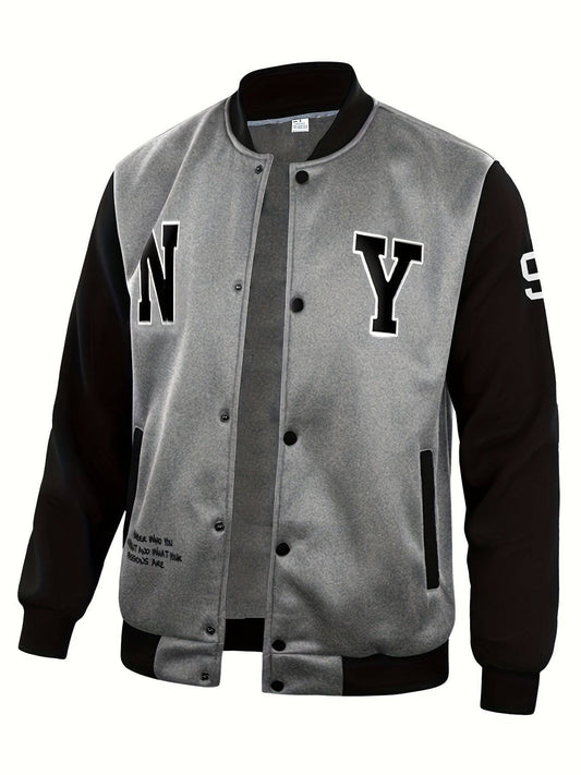 "NY Print Varsity Jacket - Leichte Dehnung - Kontrastfarbene Nähte - Regular Fit - Frühling/Herbst - College-Hipster-Windbreaker"