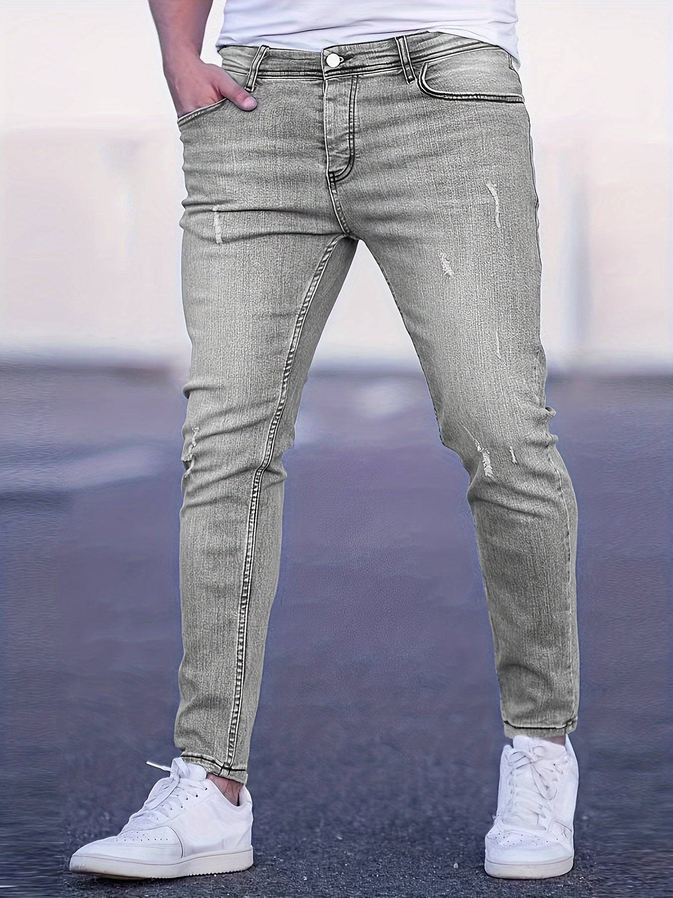 Zerrissene Slim-Fit-Jeans Für Herren – Der stylische Weg zum Street-Style!