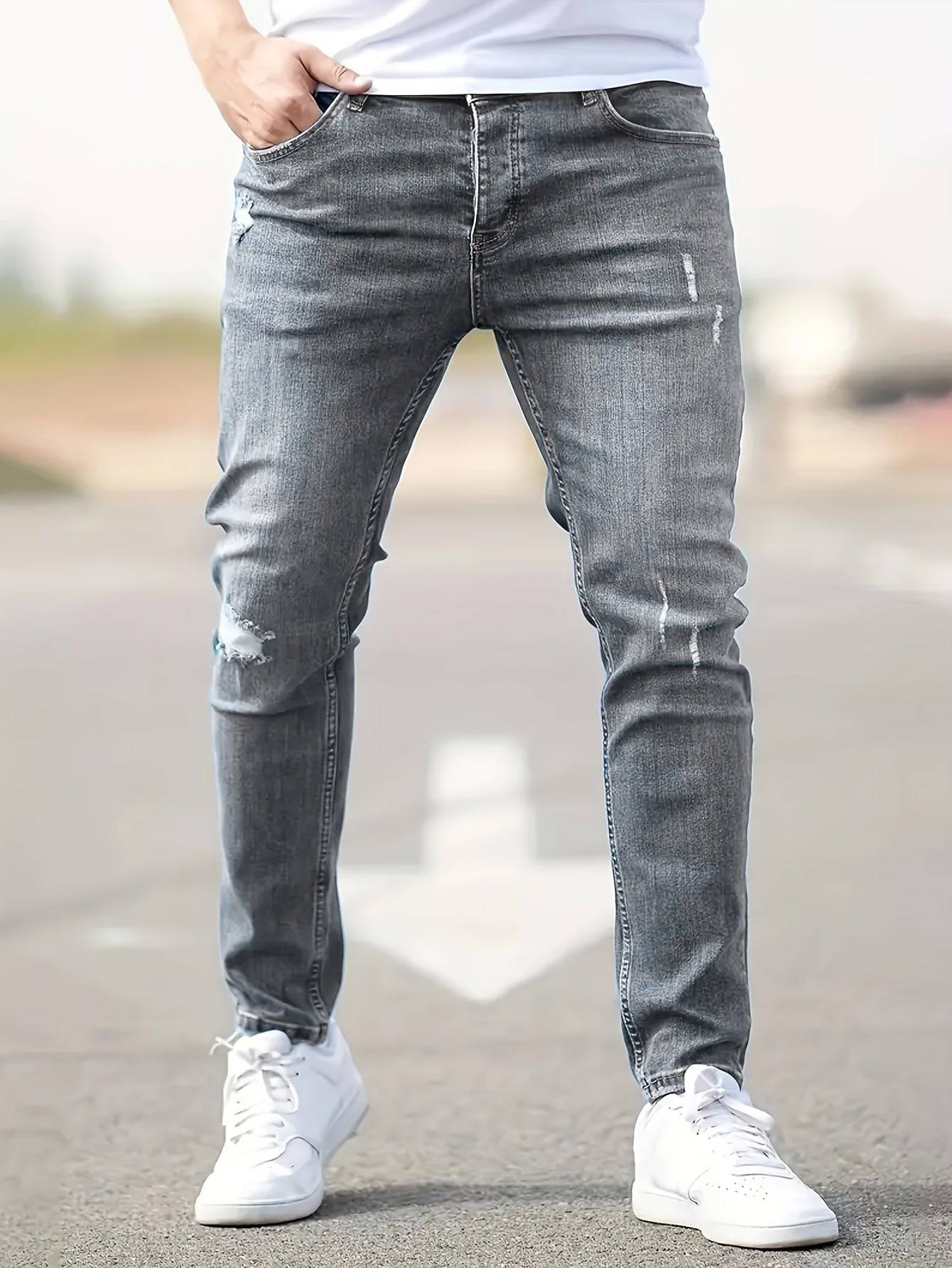 Zerrissene Baumwoll-Slim-Fit-Jeans für Herren - Lässiger Frühling/Sommer Street-Style