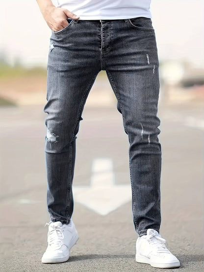 Zerrissene Baumwoll-Slim-Fit-Jeans für Herren - Lässiger Frühling/Sommer Street-Style