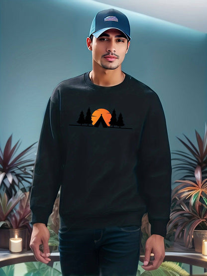 Modisches Langarm-Sweatshirt für Herren - Sonnenuntergangsdruck - Outdoor-tauglich - Herbst und Winter - Hip-Hop-Stil