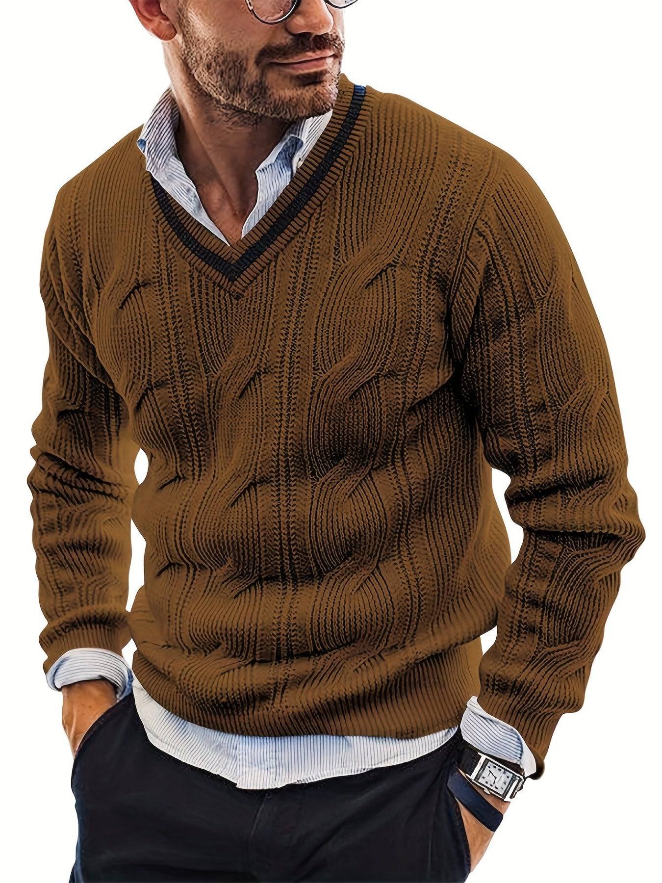 Vintage V-Ausschnitt Pullover für Herren - Warm, Stretch, Preppy.