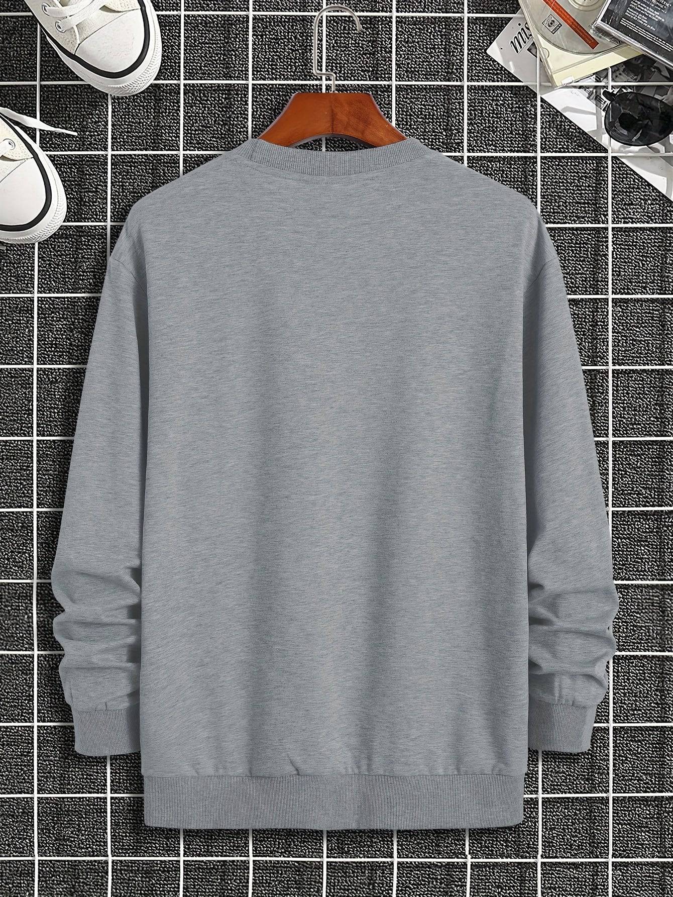 Schwarzer Musterdruck Herren-Casual-Langarm-Pullover für Outdoor-Sportarten - stylisher Herbst-/Frühlingssweatshirt mit Hip-Hop-Halskette - perfektes Geschenk