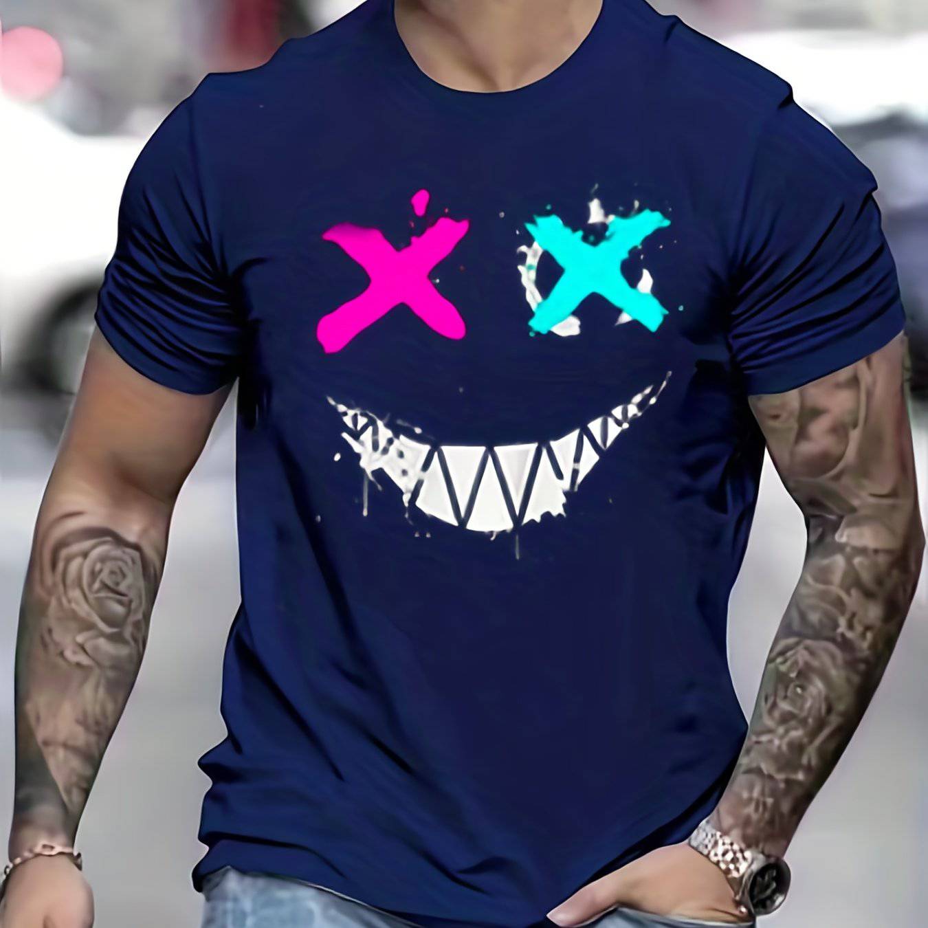 Graffiti Style Smiling Face Herren T-Shirt, Herren Outfits