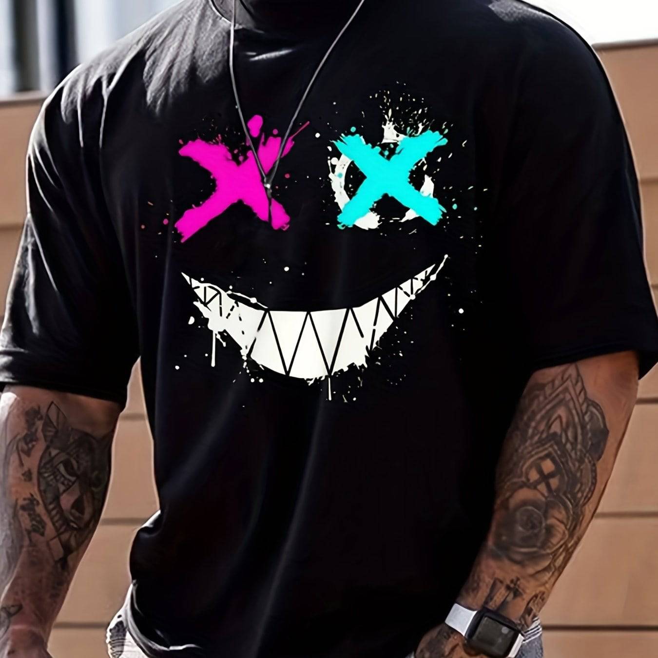 Graffiti Style Smiling Face Herren T-Shirt, Herren Outfits