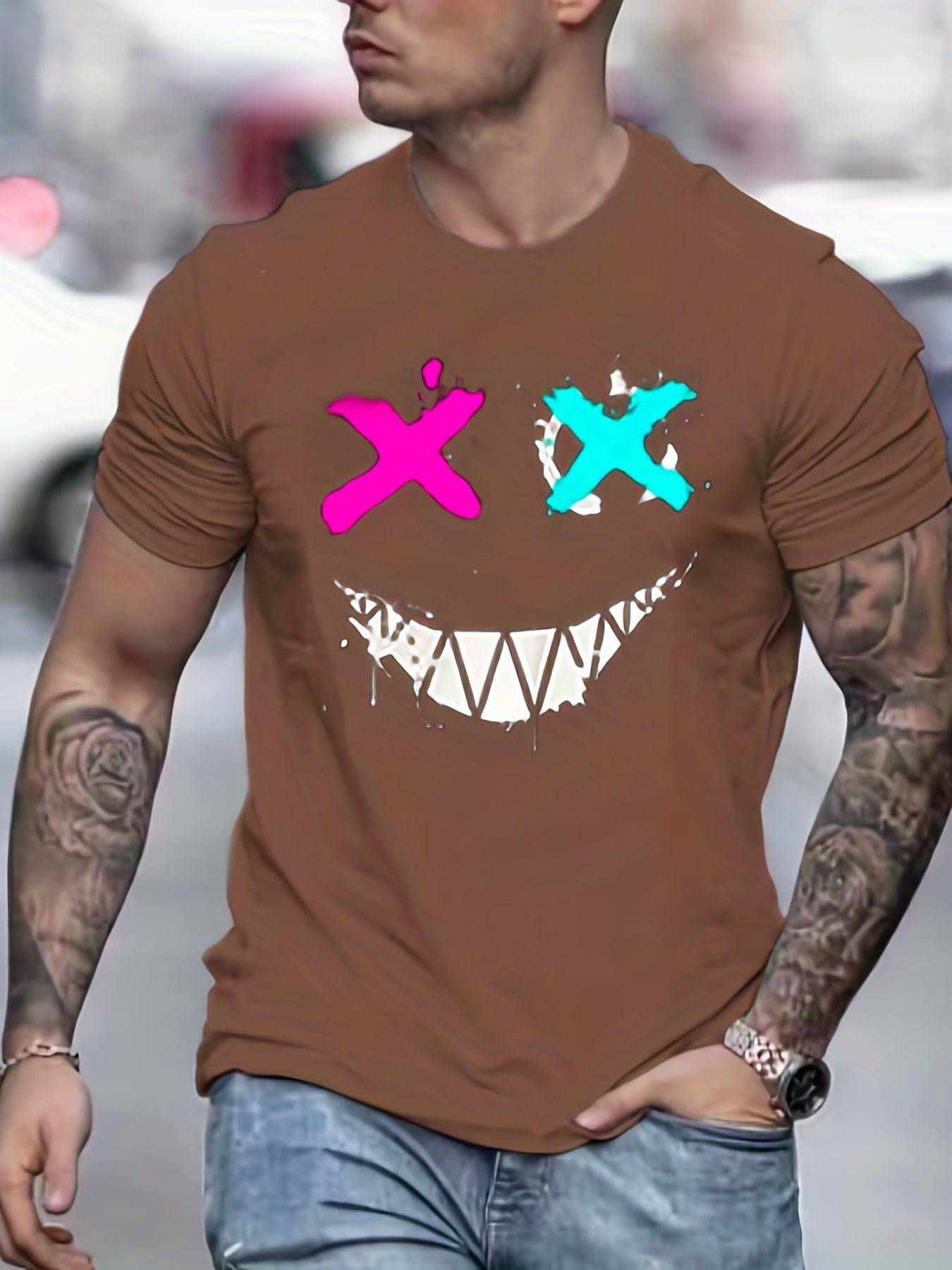 Graffiti Style Smiling Face Herren T-Shirt, Herren Outfits