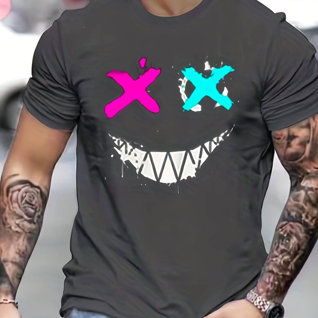 Graffiti Style Smiling Face Herren T-Shirt, Herren Outfits