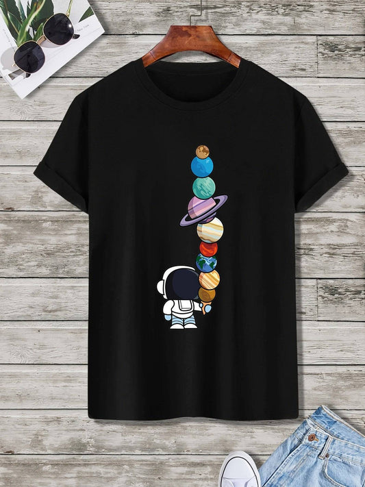Herren Astronaut und Planeten Druck T-Shirt