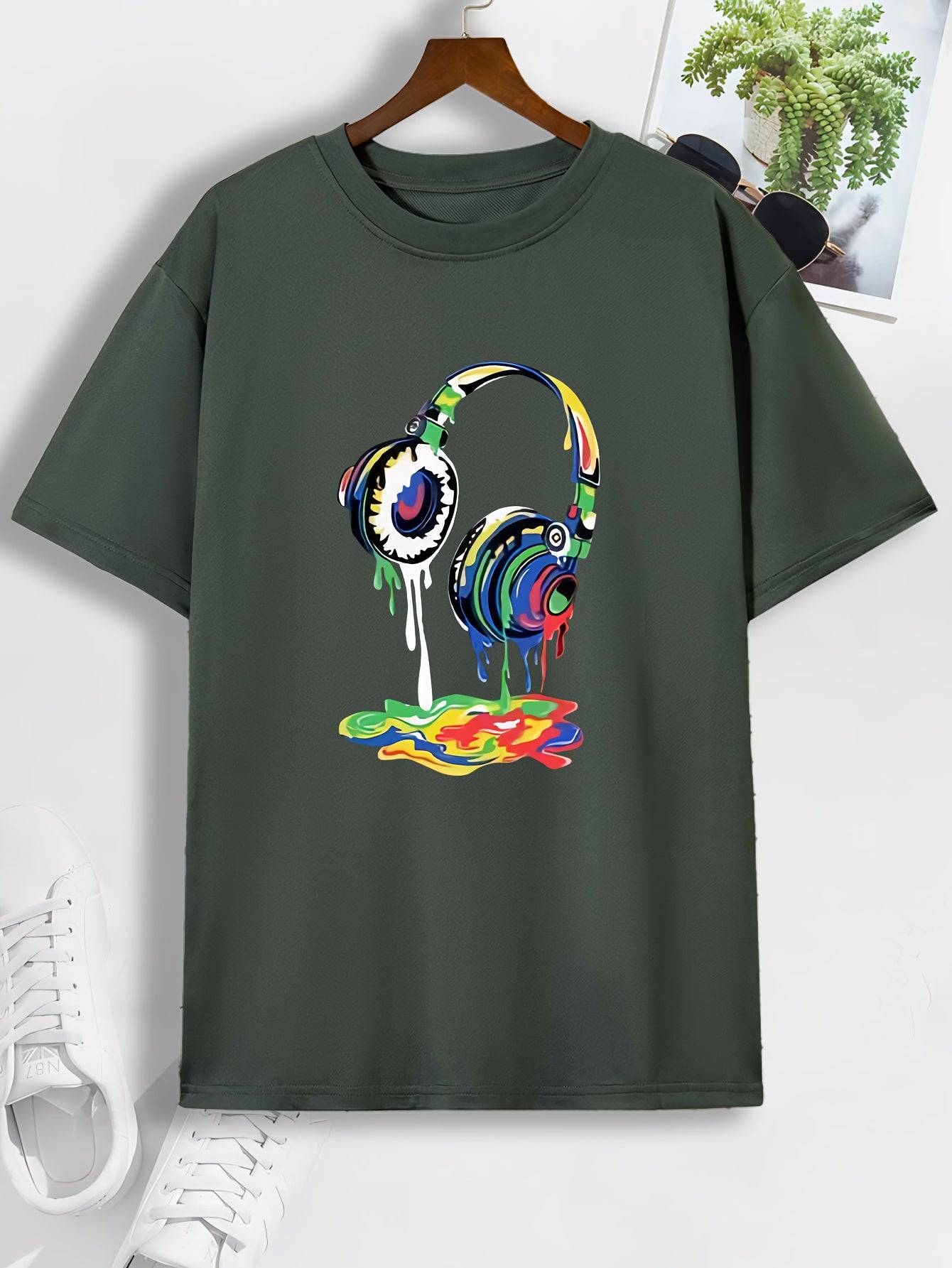 Schmelzendes Headset Druck T-Shirt für Herren, Männer Outfit, Geschenkidee