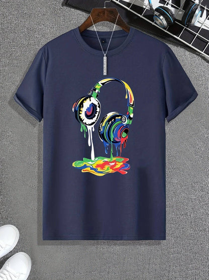 Schmelzendes Headset Druck T-Shirt für Herren, Männer Outfit, Geschenkidee