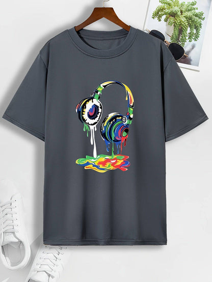 Schmelzendes Headset Druck T-Shirt für Herren, Männer Outfit, Geschenkidee