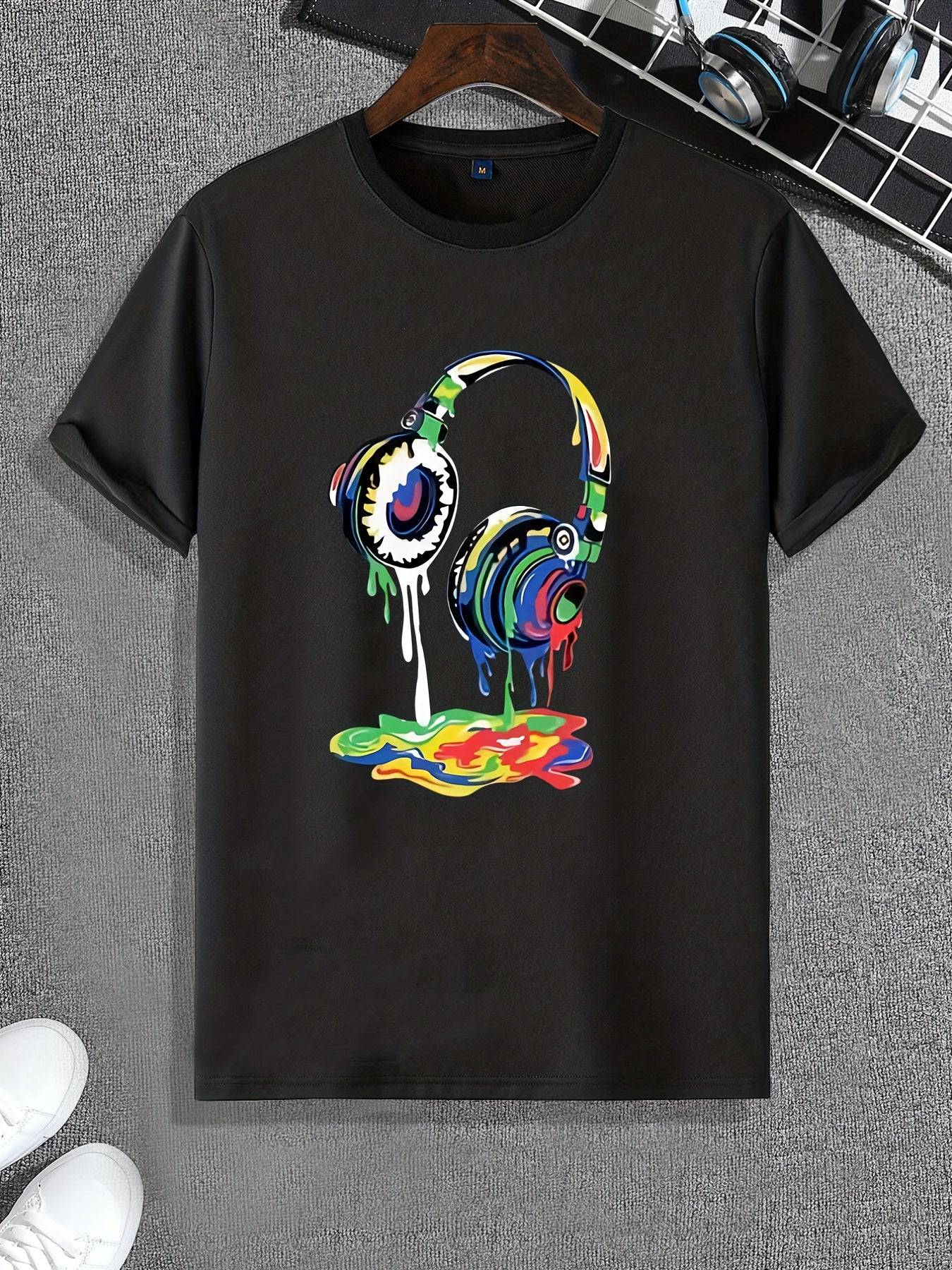 Schmelzendes Headset Druck T-Shirt für Herren, Männer Outfit, Geschenkidee