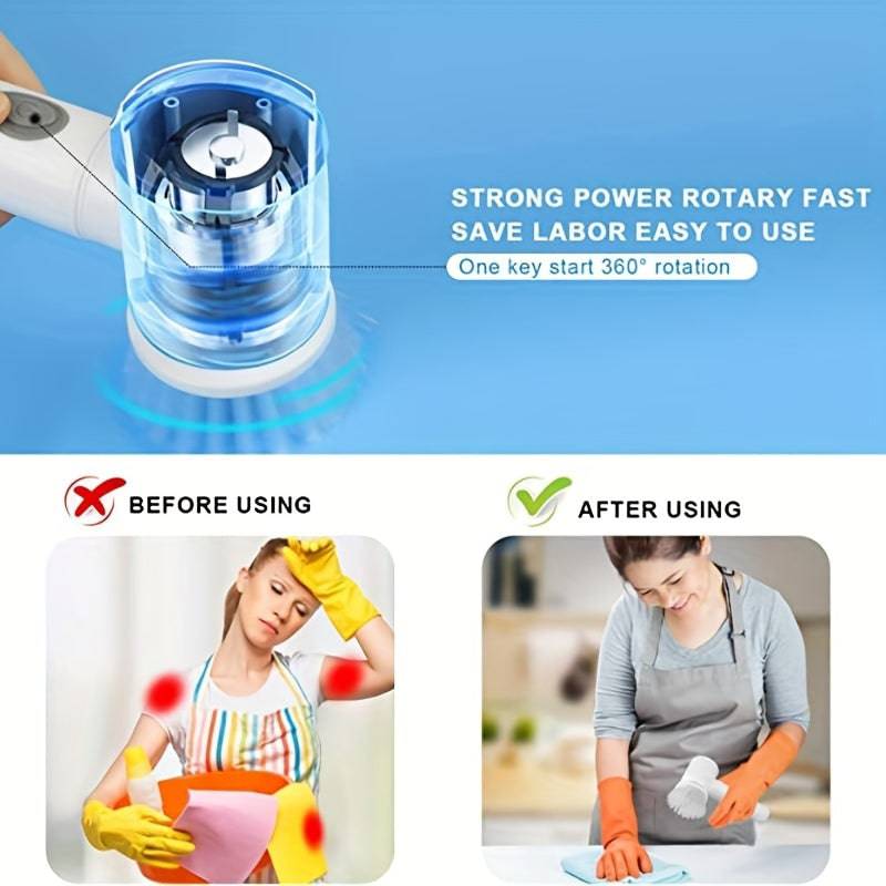 Elektrischer Spin Scrubber - Kraftvoller 5-in-1 Handheld Küchen- und Badezimmerreiniger