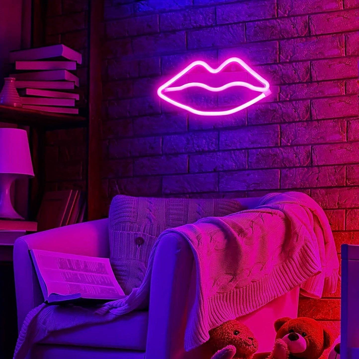 LED Lippen-Neonschild - Party-Deko für Mädchenzimmer und Hochzeit