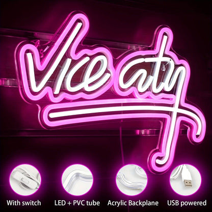 Vice City Neonlicht - Rosa LED-Logo für Spielzimmer, Bars und private Räume (46,99 x 28,96 cm)