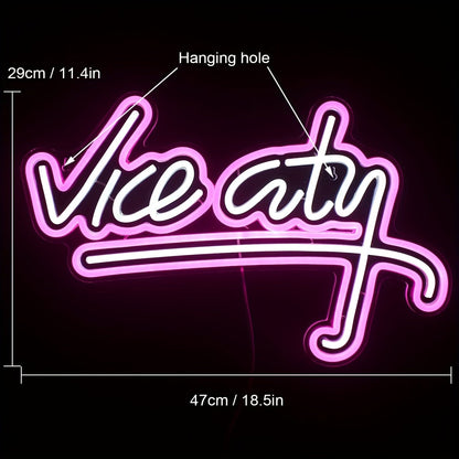 Vice City Neonlicht - Rosa LED-Logo für Spielzimmer, Bars und private Räume (46,99 x 28,96 cm)