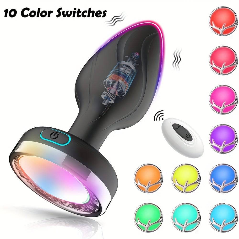 "Farbenfroher, kabelloser Analplug-Vibrator für Männer - 10 Farbwechsel, USB-wiederaufladbar"